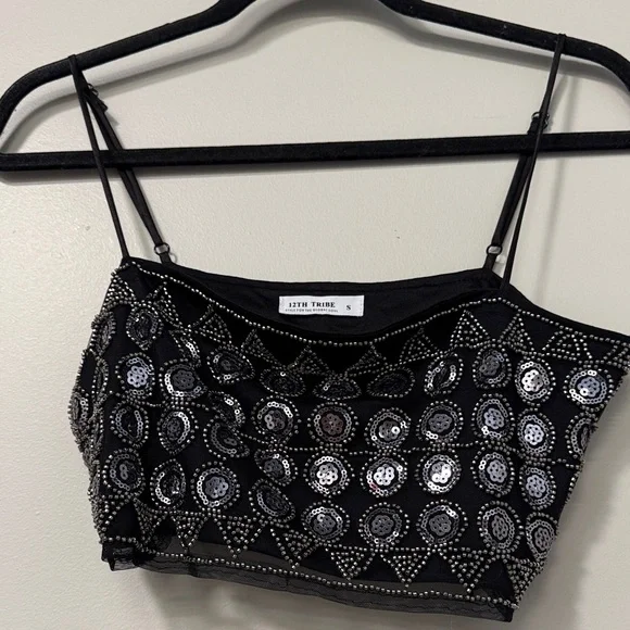 12th Tribe Dynamo Black Sequin Women's Top - Picture 2 of 3